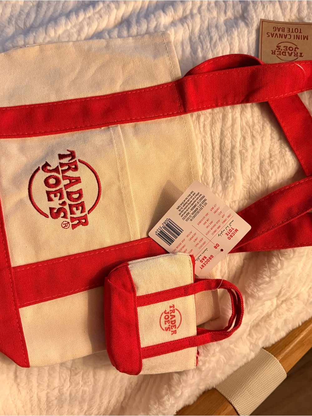 Trader Joe's Red & Cream Canvas Tote Bag with Mini Tote - Picture 2 of 6